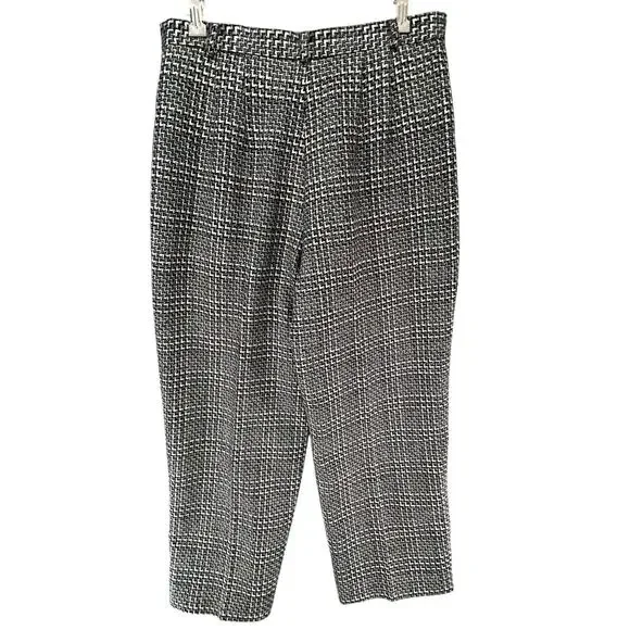 Talbots Vintage Pants Womens 14P Black White Wool Woven Plaid Wide Leg Trousers - Picture 4 of 13